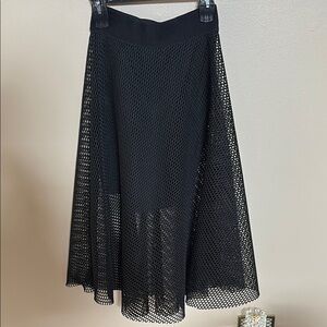 Elegant Black Mesh midi / mini Combo evening skirt party wide elastic pull on S